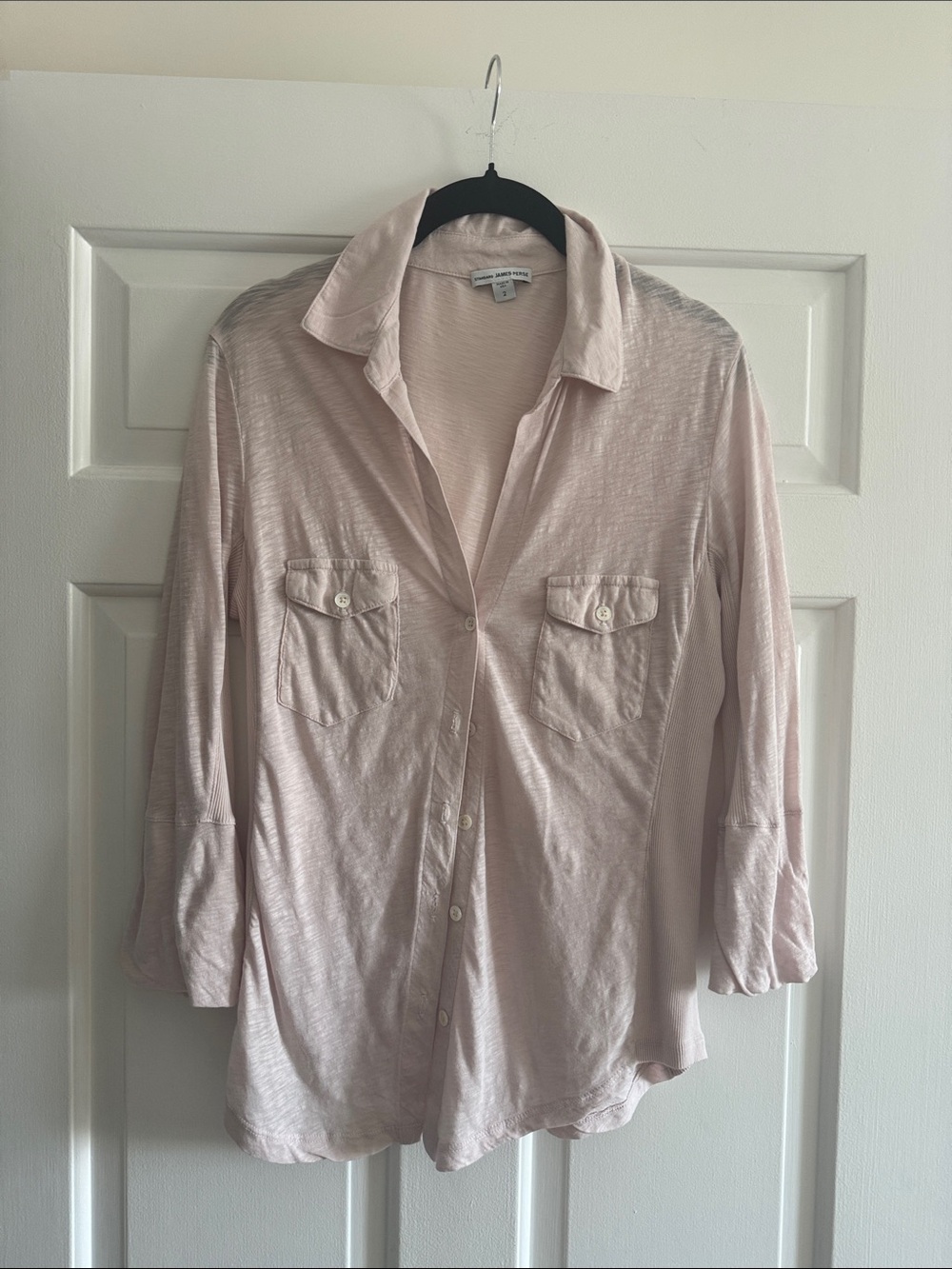 James Perse Pale Pink Long Sleeve Button Front Tee